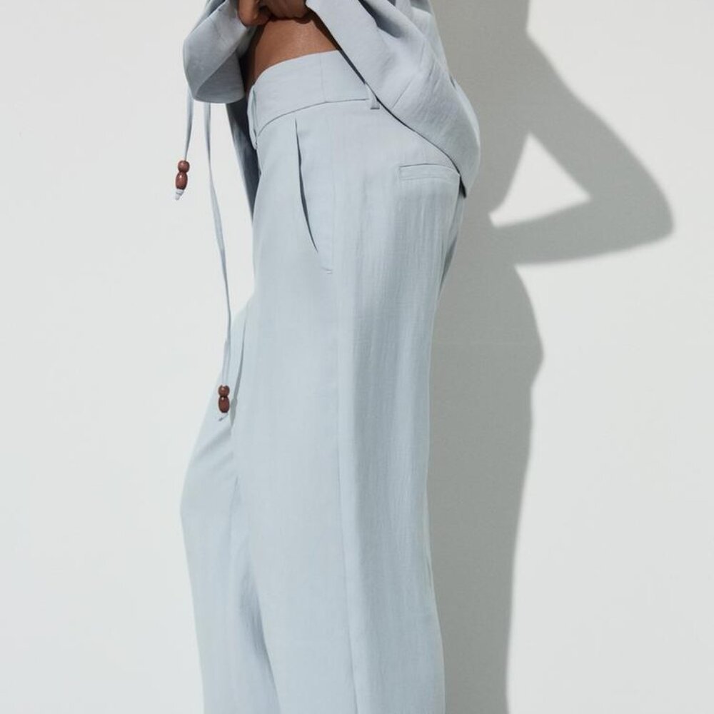 Zara Light Blue Beaded Belt Vest & High-Waisted Straight Leg Pants Co-Ord Set XS - Picture 5 of 16